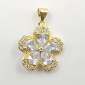 Golden flower pendant with white pear-cut crystals and halo diamonds on white background - Five-Petal Flower Pendant Only (Without Chain)