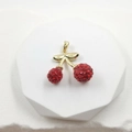 Sparkling double cherry pendant with red crystals and gold-plated leaf for necklaces - Rhinestone Pave Cherry Pendant