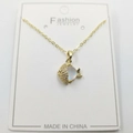 Gold fish pendant necklace with sparkling cubic zirconia and translucent opal stone - Transparent Fish Pendant With Chain And Packaging