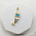 Articulated fish pendant in gold with white and lake blue enamel and zircon eye detail - Tropical Fish Pendant