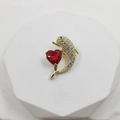 18k gold plated dolphin pendant featuring micro-set cubic zirconia and a red heart gemstone - Red Zircon Dolphin Pendant