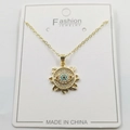 Golden evil eye necklace with sunburst pendant and blue zircon stone details - Sunburst Style A / Pendant And Chain With Packaging