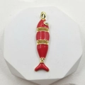 Articulated red enamel fish pendant with pearl eye and golden details for necklace - Red with Gold Bail (Pendant Only Without Chain)