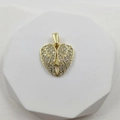 Golden heart angel wings pendant with white zircon micro-pave on a white pedestal - Heart Wings Pendant