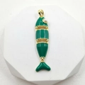 Articulated green enamel fish pendant with gold finish and pearl eye detail - Green with Gold Bail (Pendant Only Without Chain)