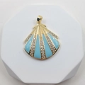Elegant gold-plated shell pendant with light blue enamel and sparkling white zircon accents - Shell Style 12