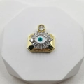 Gold plated evil eye pendant with blue enamel and sparkling square zircons charm - Rectangular Style C / Pendant Only (Without Chain)