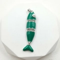 Emerald green enamel fish pendant with articulated joints and white pearl eye detail - Green with Silver Bail (Pendant Only Without Chain)