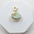 Gold shell pendant with light blue enamel, starfish detail and zircon for necklaces - Shell Style 9