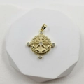 Gold compass pendant with eight-pointed star and zircon stones on white background - Octagram Pendant Only (Without Chain)