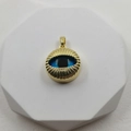 Gold plated evil eye pendant necklace with blue eye inlay and sunburst texture detail - Sun Texture Style D / Pendant Only (Without Chain)