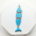 Pendente a forma di pesce azzurro con cornice argento e occhio di perla per collane - Blu Scuro con Gancio Argentato (Solo Ciondolo)