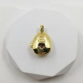 Golden oval locket pendant engraved with MORE SELF LOVE and a red heart gemstone - Locket Bear Pendant Only (Without Chain)