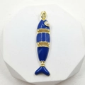 Ciondolo a forma di pesce articolato in smalto blu e placcato oro con dettaglio occhio di perla - Blu Scuro con Gancio Dorato (Solo Ciondolo)