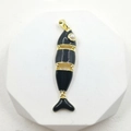 Ciondolo a forma di pesce articolato in smalto nero con pinne dorate e perla fine - Nero con Gancio Dorato (Solo Ciondolo)