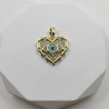Golden heart-shaped pendant with evil eye motif and blue crystals for women's necklace - Golden Heart Style F / Pendant Only (Without Chain)
