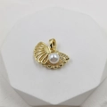 18k gold plated scallop pendant with pavé cubic zirconia and white pearl charm - Pearl Shell Pendant