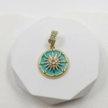 Golden starburst pendant with turquoise inlay and micro-pave crystals on white base - Zirconia Octagram Enamel Pendant Only (Without Chain)