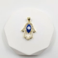 Hamsa-Hand-Anhänger mit bösem Blick in Goldbeschichtung und funkelndem Zirkoniastein - Hand der Fatima Stil (Augen-Stil A)