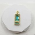 Gold-plated rectangular pendant with turquoise inlay featuring evil eye and horseshoe motifs - Lucky Symbol Enamel Square Pendant Only (Without Chain)
