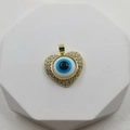 Golden heart pendant with blue evil eye bead and sparkling white zircon pavé setting - Blue White Heart Style G / Pendant Only (Without Chain)