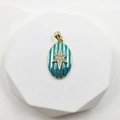 Golden oval pendant with blue enamel stripes and shimmering crystal star detail - Hexagram Enamel Oval Pendant Only (Without Chain)