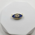 Dark blue evil eye connector in gold finish with white zircon accents for DIY jewelry - Double Loop Style H / Single Pendant Accessory