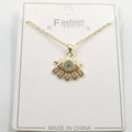 Golden evil eye sun pendant necklace with sparkling white zircons on a white card - Bohemian Eye Style J / Pendant And Chain With Packaging