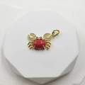 Golden crab pendant with red enamel shell and clear zircon claws on white stand - Red Small Crab Pendant