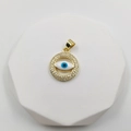 Goldener Evil Eye Rundanhänger mit funkelnden blauen und weißen Zirkonia-Kristallen - Zweireihige Strasssteine Runde Augen (Augenstil I)