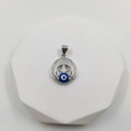 Silberner Evil Eye Anhänger mit blauem Zentrum, Sternen-Design und Zirkonia-Rand - Silberne Krone Böser Blick (Augenmodell M Silber)
