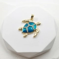 Golden sea turtle pendant with vibrant royal blue enamel and sparkling zircon accents - Enamel Blue Turtle Pendant
