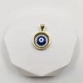 Goldener Evil Eye Anhänger mit blauen Steinen und weißen Zirkonia auf Displayständer - Goldfarbenes zweilagiges Zirkonia-Auge (Stil N Gold)