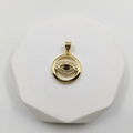 Runder goldener Evil-Eye-Anhänger mit blauer Perle und weißen Zirkonia-Kristallen - Goldenes hohles rundes Auge (Augenmodell O Gold)