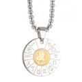 Macro shot of silver and gold stainless steel Leo zodiac pendant with engraved symbols - Leo (Pendant Only (Without Chain))