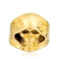 Polished gold grim reaper skull ring for men with hooded gothic design and mirror reflection - US 7 / Gold
