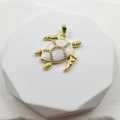 Golden sea turtle pendant with white enamel shell and crystal cross pattern - Enamel White Turtle Pendant