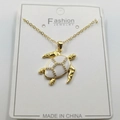 Golden sea turtle pendant necklace with white enamel and sparkling rhinestones - Enamel White Turtle Pendant + Chain + Packaging