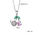 Collana con ciondolo a ciliegia in argento con zirconi rosa e foglie verdi - Stile Ciliegia B / Argento