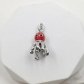 Silver-toned octopus pendant with red enamel finish and sparkling black gemstone eyes - Red Enamel Octopus Silver Pendant