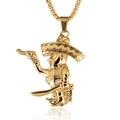 Detailed macro view of a gold-plated pirate clown pendant with a polished box chain - Gold Color Pendant Only (Without Chain)