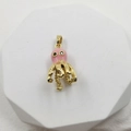 Pink enamel octopus pendant with 18k gold plating and micro-set zircon stones - Pink Enamel Octopus Gold Pendant