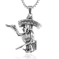 Detailed view of antique silver clown pirate pendant with Mexican sombrero and weapons - Steel Color Pendant Only (Without Chain)