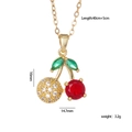 Collana con ciondolo a ciliegia dorata con cristalli rossi e foglie verdi 16x14.7mm - Stile Ciliegia D / Oro