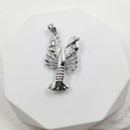 Silver lobster charm pendant with detailed 18k plating and micro-set zircon - Large Lobster Silver Pendant