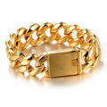 Polished gold Cuban link bracelet for men with a bold metal chain and rectangular clasp - Gold