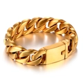 Bold men's stainless steel gold-plated Cuban link bracelet with secure fold-over clasp - Curb Chain / Gold