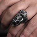 Retro punk 316 titanium steel reaper ring with skull and bone relief for men - Number 7 / Steel