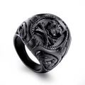 Vintage gothic men's skull ring in black plated titanium steel with crossbones relief - US 7 / Black