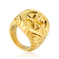 Retro gold skull and crossbones shield ring for men with embossed wave detail - US 7 / Gold